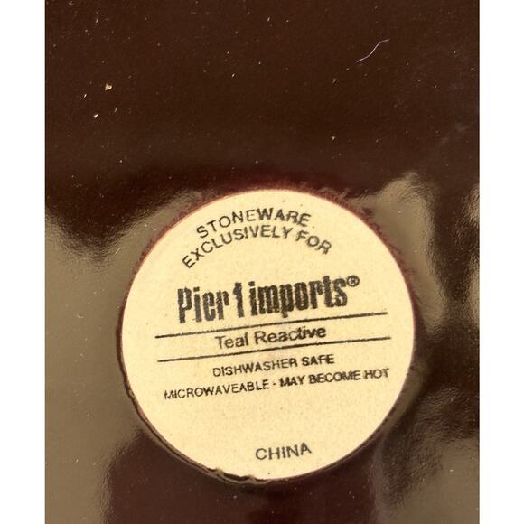 Pier 1 Imports Teal Reactive Peacock Heavy Dessert/Salad Plates 8 1/4" Set 2 - Picture 3 of 3